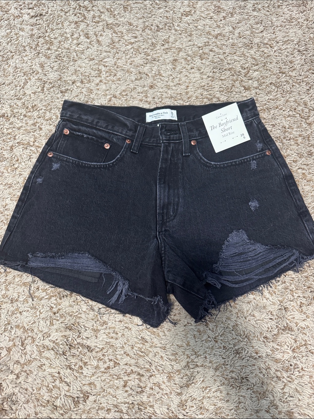 Abercrombie & Fitch Black Distressed High-Rise Boyfriend Shorts